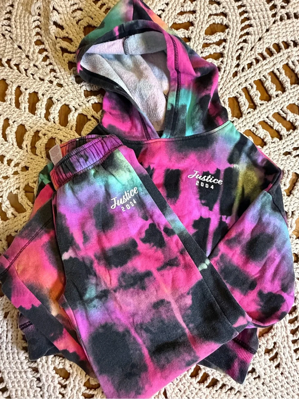 Justice Y2K Girls XS 5/6 Tie Dye Hoodie Sweatpants 2 Piece Matching Set